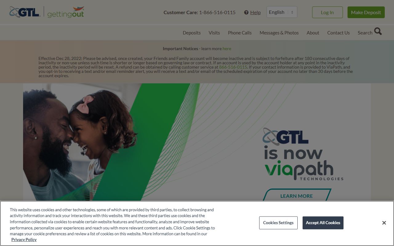 ViaPath GettingOut sign-in page used to set up Santa Rita Jail video visit accounts