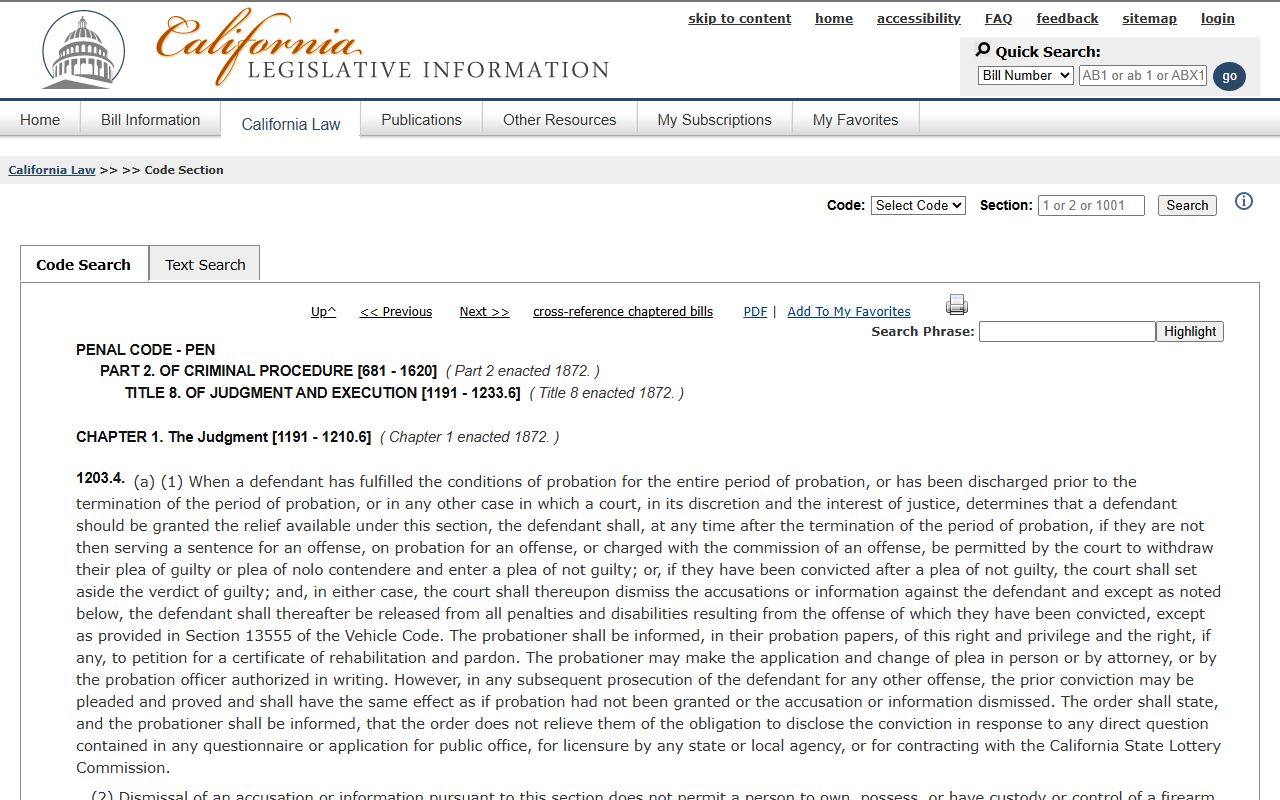 California Penal Code section 1203.4 post-probation dismissal statute used for Alameda County expungement petitions