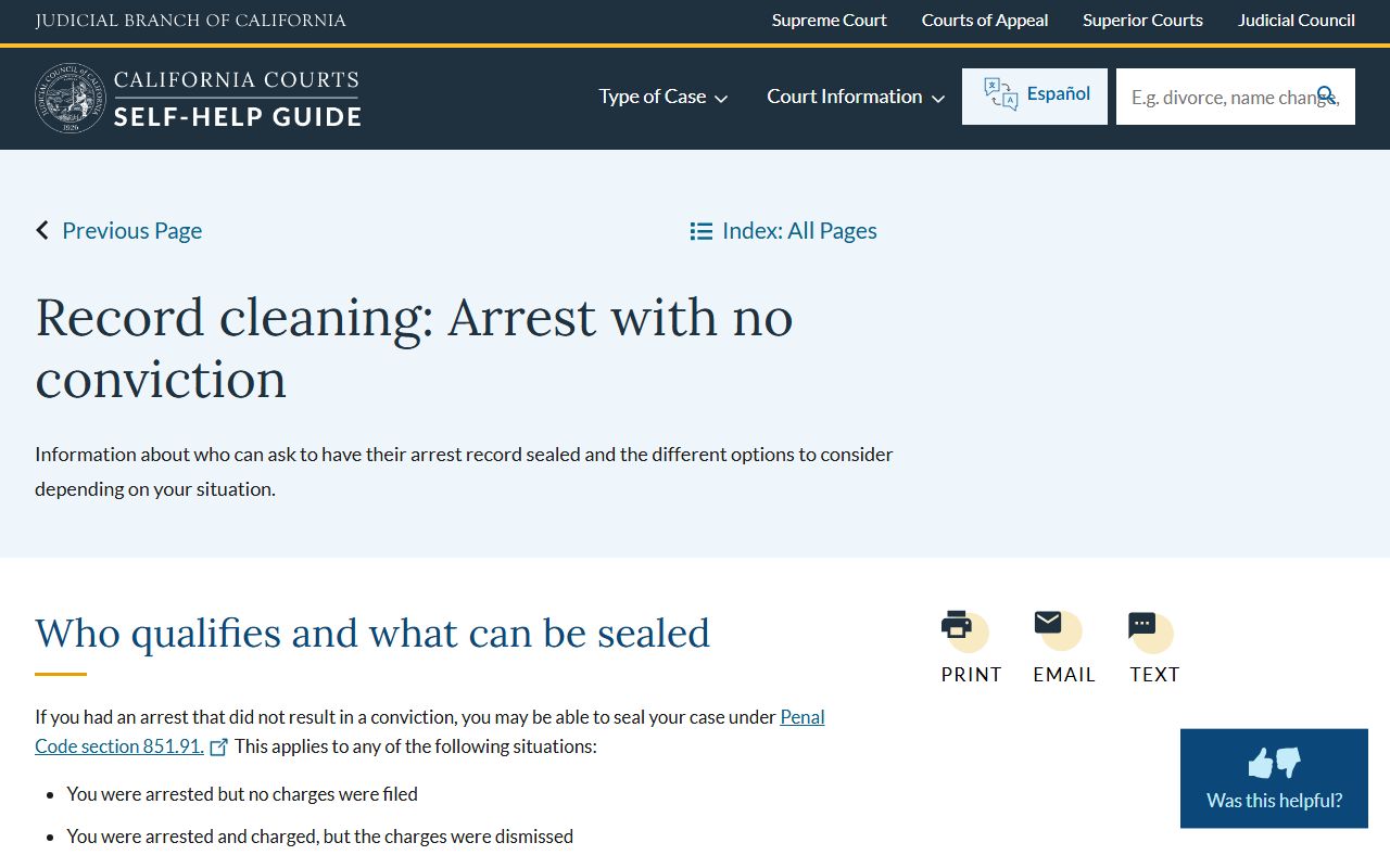 California Courts Self-Help Clean Your Record page used to clean Alameda County criminal records