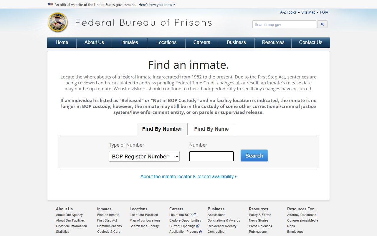 BOP Federal Bureau of Prisons inmate locator used for Alameda County released federal inmates
